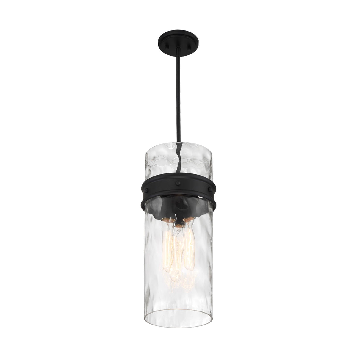 Savoy House Ashton 9in 3-Light Pendant | Vintage Matte Black and Hammered Glass | Kitchen Island & Dining Room | 9 x 9 x 20 in | Model L7-3704-3-89