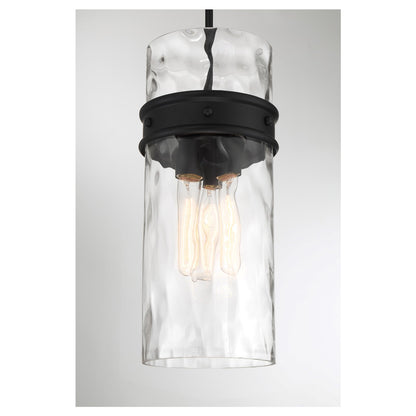 Savoy House Ashton 9in 3-Light Pendant | Vintage Matte Black and Hammered Glass | Kitchen Island & Dining Room | 9 x 9 x 20 in | Model L7-3704-3-89
