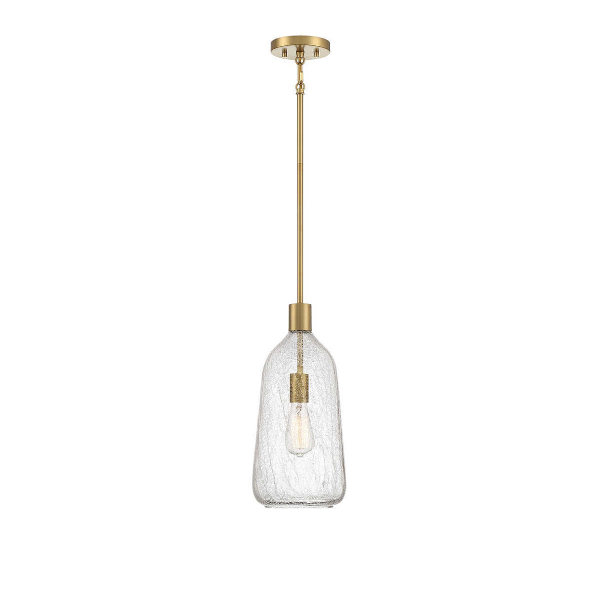 Savoy House Adair 8in 1-Light Pendant | Vintage Warm Brass and Clear Crackle Glass | Kitchen Island & Dining Room | Model L7-4801-1-322