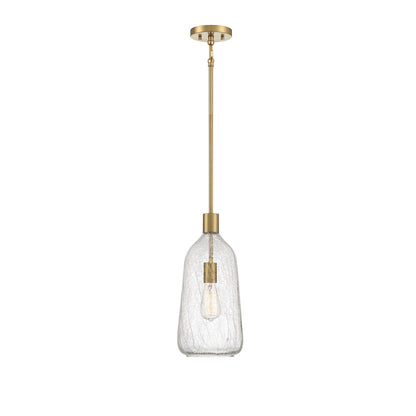 Savoy House Adair 8in 1-Light Pendant | Vintage Warm Brass and Clear Crackle Glass | Kitchen Island & Dining Room | Model L7-4801-1-322