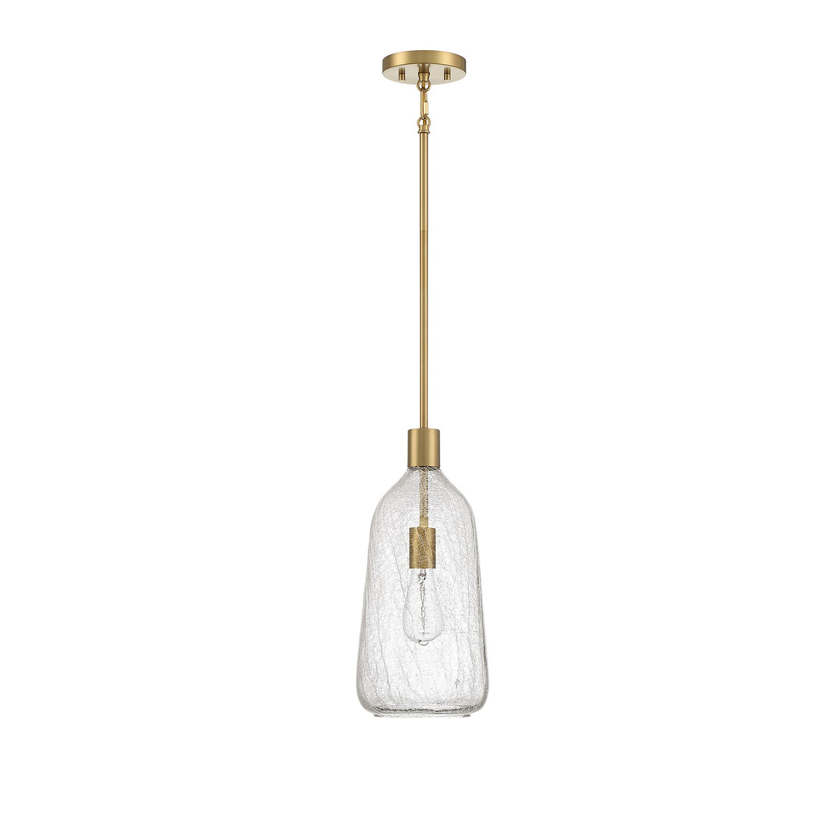 Savoy House Adair 8in 1-Light Pendant | Vintage Warm Brass and Clear Crackle Glass | Kitchen Island & Dining Room | Model L7-4801-1-322