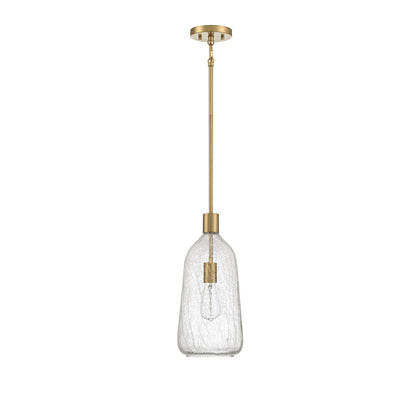 Savoy House Adair 8in 1-Light Pendant | Vintage Warm Brass and Clear Crackle Glass | Kitchen Island & Dining Room | Model L7-4801-1-322