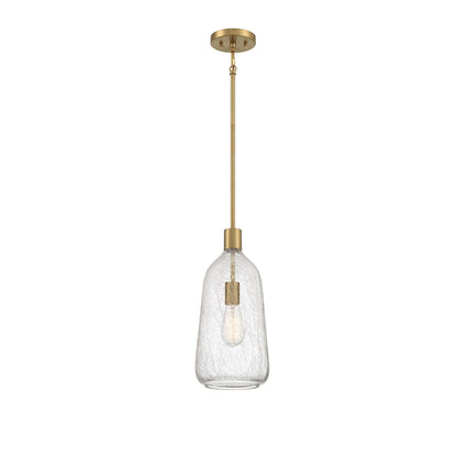 Savoy House Adair 8in 1-Light Pendant | Vintage Warm Brass and Clear Crackle Glass | Kitchen Island & Dining Room | Model L7-4801-1-322
