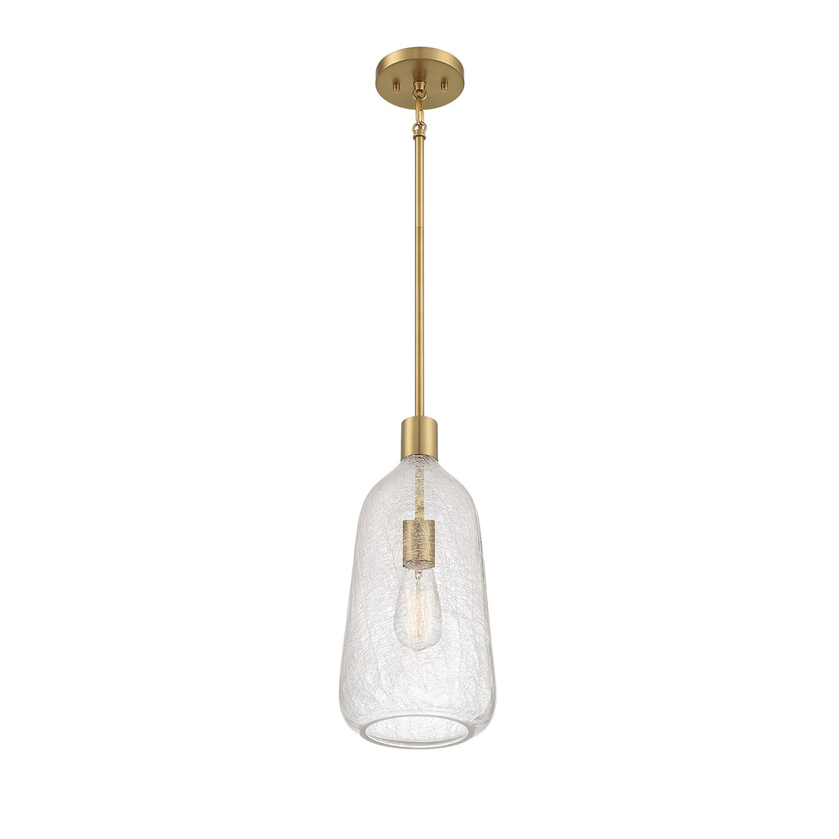 Savoy House Adair 8in 1-Light Pendant | Vintage Warm Brass and Clear Crackle Glass | Kitchen Island & Dining Room | Model L7-4801-1-322