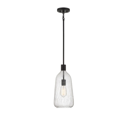 Savoy House Adair 8in 1-Light Pendant | Vintage Matte Black and Clear Crackle Glass | Kitchen Island & Dining Room | Model L7-4801-1-89