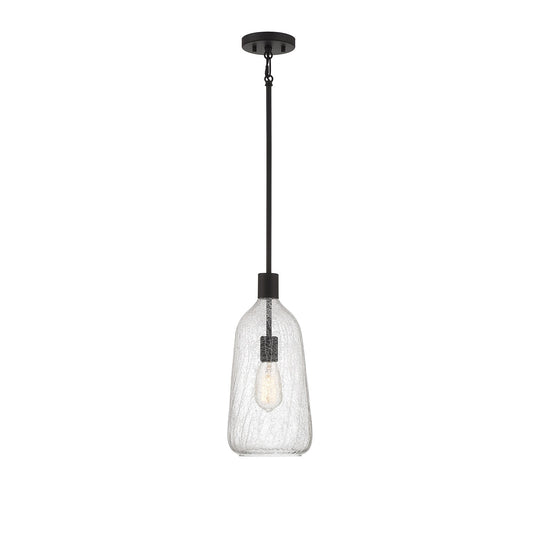Savoy House Adair 8in 1-Light Pendant | Vintage Matte Black and Clear Crackle Glass | Kitchen Island & Dining Room | Model L7-4801-1-89