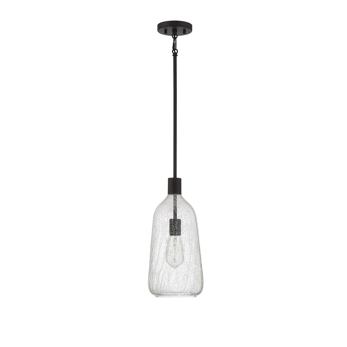 Savoy House Adair 8in 1-Light Pendant | Vintage Matte Black and Clear Crackle Glass | Kitchen Island & Dining Room | Model L7-4801-1-89