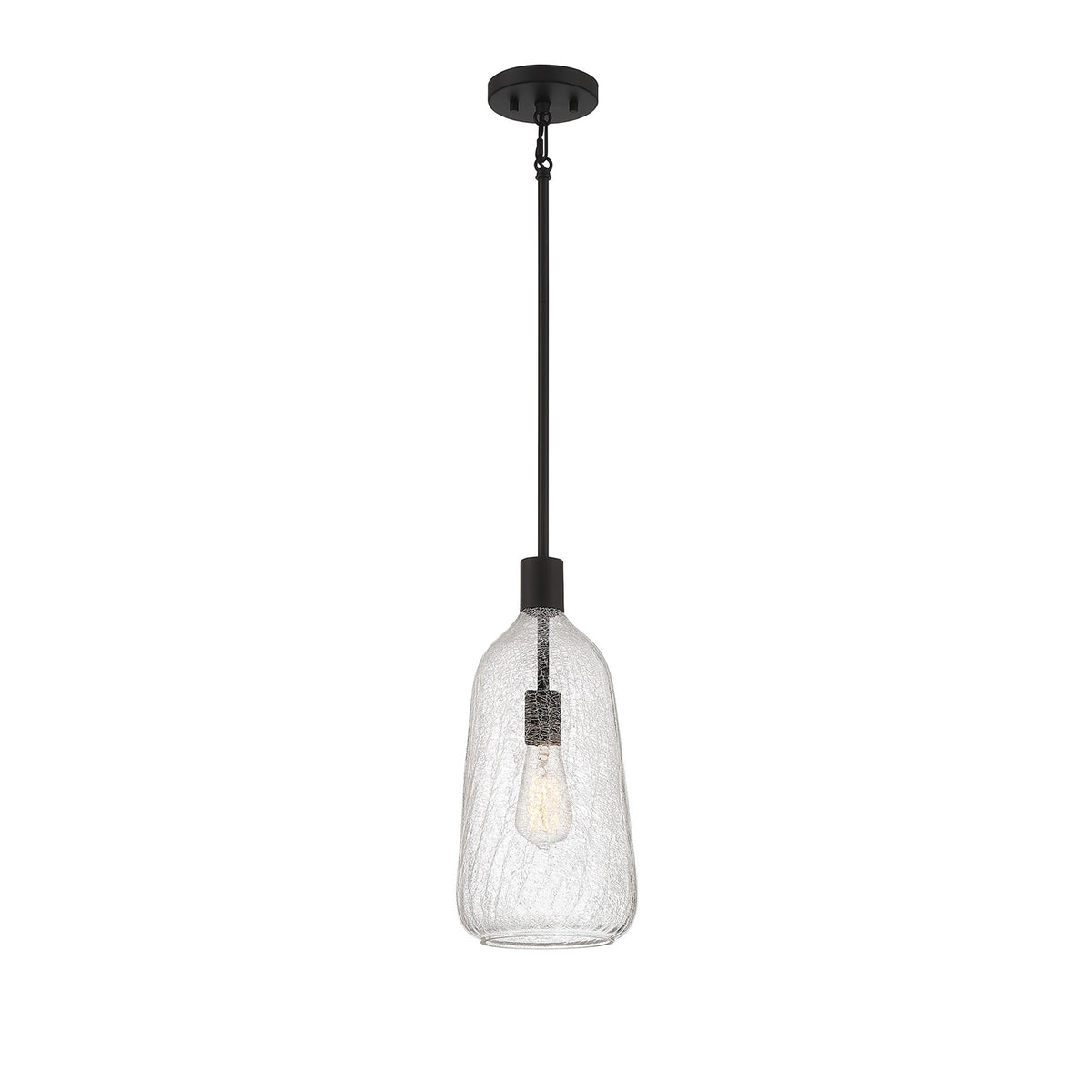 Savoy House Adair 8in 1-Light Pendant | Vintage Matte Black and Clear Crackle Glass | Kitchen Island & Dining Room | Model L7-4801-1-89