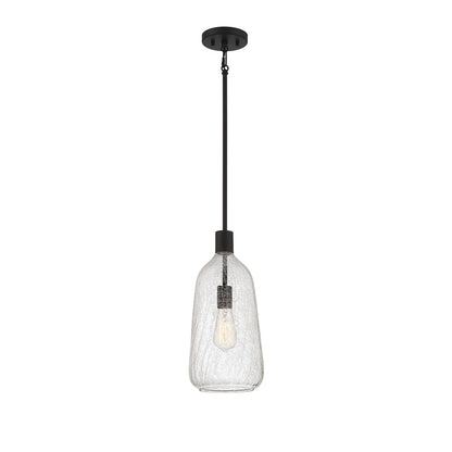 Savoy House Adair 8in 1-Light Pendant | Vintage Matte Black and Clear Crackle Glass | Kitchen Island & Dining Room | Model L7-4801-1-89