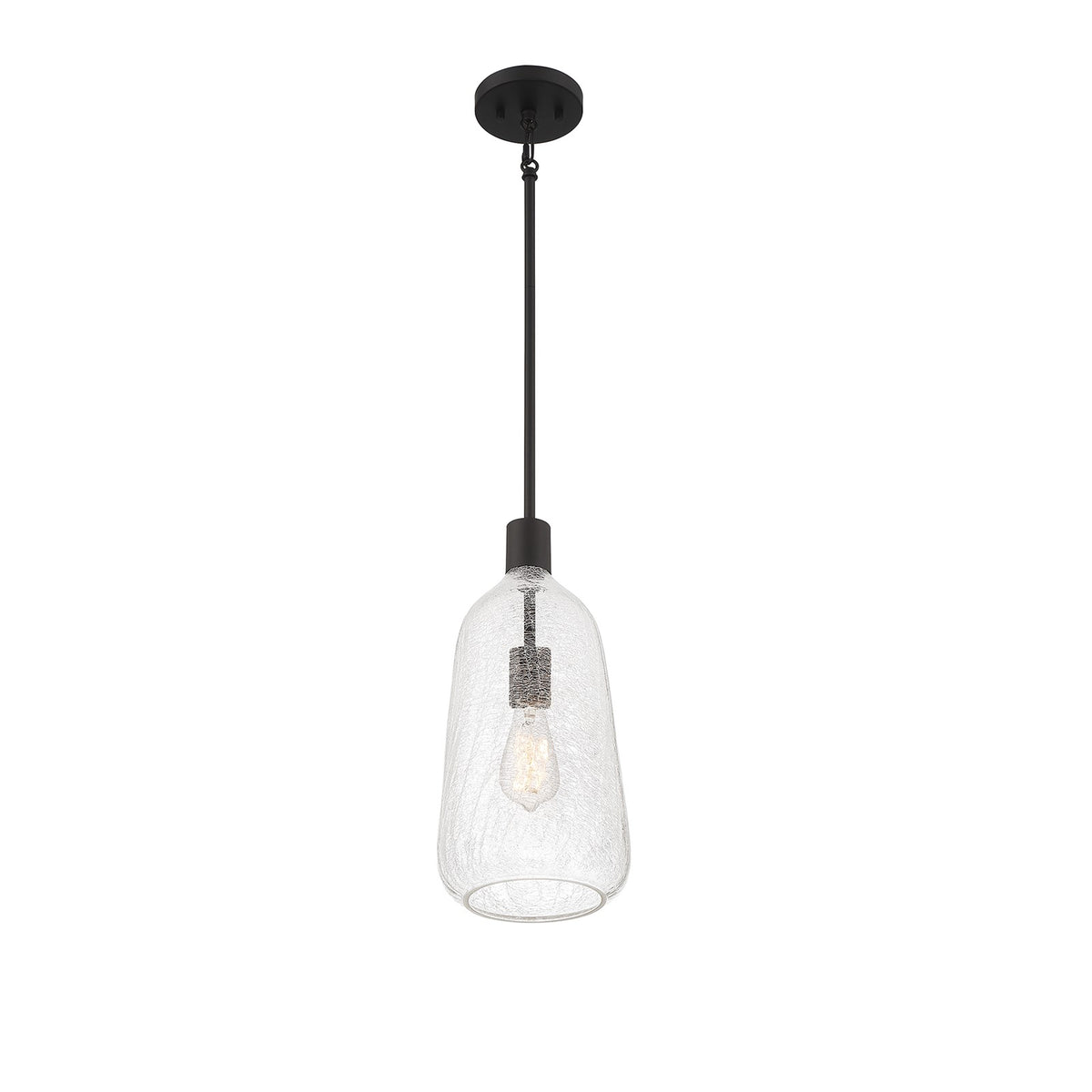 Savoy House Adair 8in 1-Light Pendant | Vintage Matte Black and Clear Crackle Glass | Kitchen Island & Dining Room | Model L7-4801-1-89