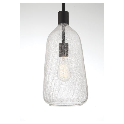 Savoy House Adair 8in 1-Light Pendant | Vintage Matte Black and Clear Crackle Glass | Kitchen Island & Dining Room | Model L7-4801-1-89
