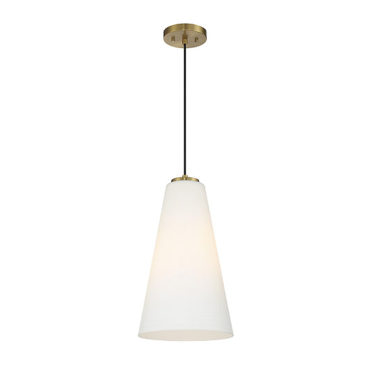 Savoy House Christos 10in 1-Light Pendant | Modern Farmhouse Warm Brass and White Glass | Kitchen Island & Dining Room | Model L7-5001-1-322