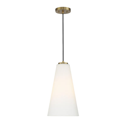 Savoy House Christos 10in 1-Light Pendant | Modern Farmhouse Warm Brass and White Glass | Kitchen Island & Dining Room | Model L7-5001-1-322