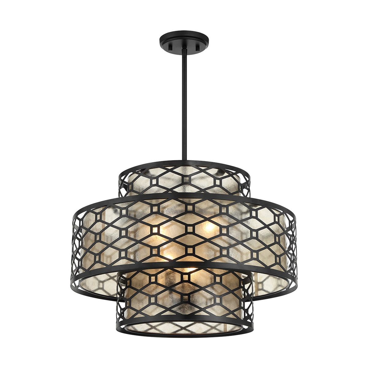 Savoy House Mannheim 22in 4-Light Pendant | Modern Matte Black and Textured Mica | Dining Room & Foyer | 22 x 22 x 15 in | Model L7-6103-4-89