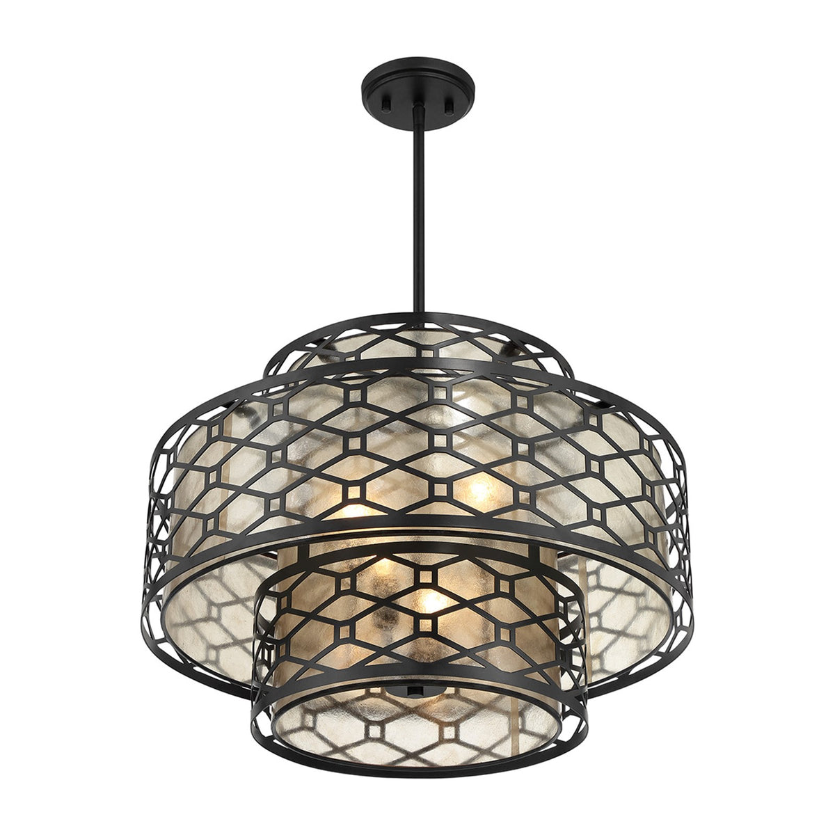 Savoy House Mannheim 22in 4-Light Pendant | Modern Matte Black and Textured Mica | Dining Room & Foyer | 22 x 22 x 15 in | Model L7-6103-4-89