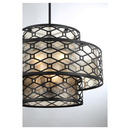 Savoy House Mannheim 22in 4-Light Pendant | Modern Matte Black and Textured Mica | Dining Room & Foyer | 22 x 22 x 15 in | Model L7-6103-4-89