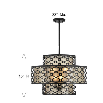 Savoy House Mannheim 22in 4-Light Pendant | Modern Matte Black and Textured Mica | Dining Room & Foyer | 22 x 22 x 15 in | Model L7-6103-4-89