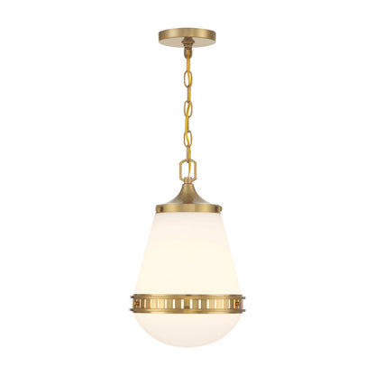 Savoy House Endura 10in 1-Light Pendant | Mid-Century Modern Warm Brass and White Opal Glass | Kitchen Island & Dining Room | Model L7-7950-1-322