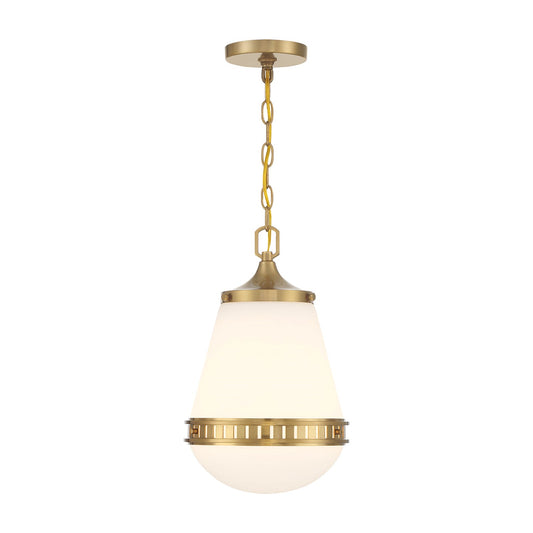 Savoy House Endura 10in 1-Light Pendant | Mid-Century Modern Warm Brass and White Opal Glass | Kitchen Island & Dining Room | Model L7-7950-1-322