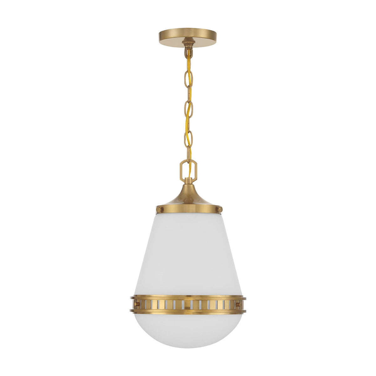 Savoy House Endura 10in 1-Light Pendant | Mid-Century Modern Warm Brass and White Opal Glass | Kitchen Island & Dining Room | Model L7-7950-1-322
