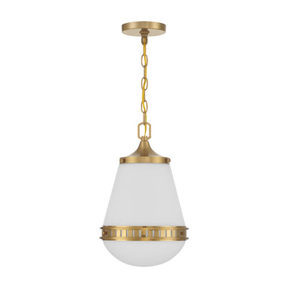 Savoy House Endura 10in 1-Light Pendant | Mid-Century Modern Warm Brass and White Opal Glass | Kitchen Island & Dining Room | Model L7-7950-1-322