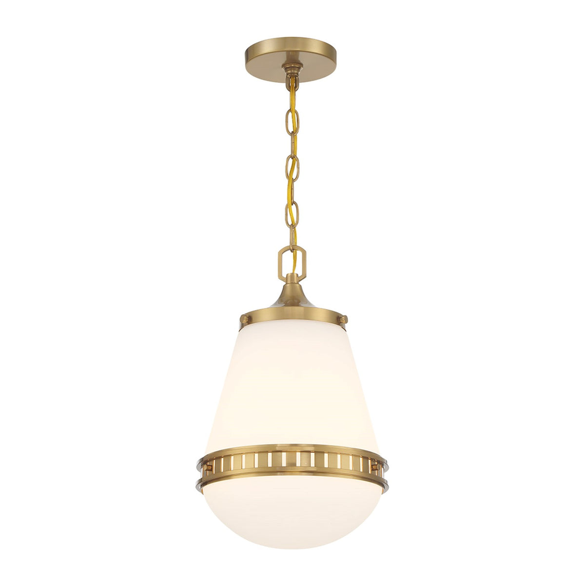 Savoy House Endura 10in 1-Light Pendant | Mid-Century Modern Warm Brass and White Opal Glass | Kitchen Island & Dining Room | Model L7-7950-1-322