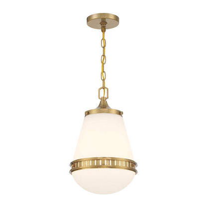 Savoy House Endura 10in 1-Light Pendant | Mid-Century Modern Warm Brass and White Opal Glass | Kitchen Island & Dining Room | Model L7-7950-1-322