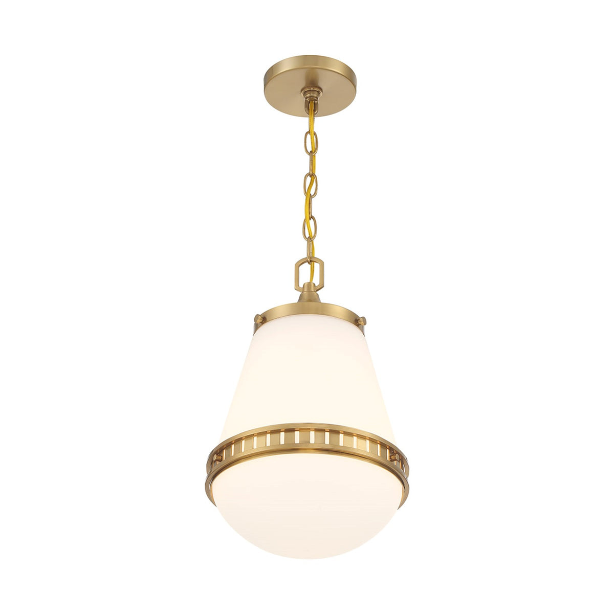 Savoy House Endura 10in 1-Light Pendant | Mid-Century Modern Warm Brass and White Opal Glass | Kitchen Island & Dining Room | Model L7-7950-1-322