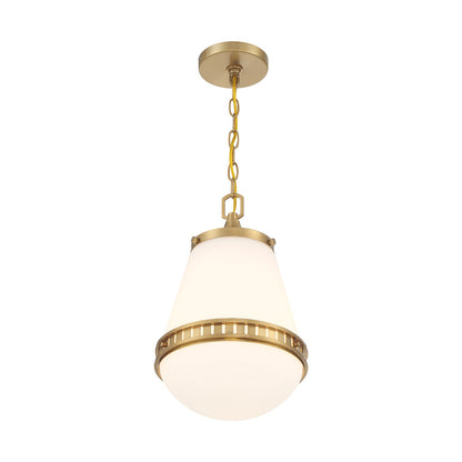 Savoy House Endura 10in 1-Light Pendant | Mid-Century Modern Warm Brass and White Opal Glass | Kitchen Island & Dining Room | Model L7-7950-1-322