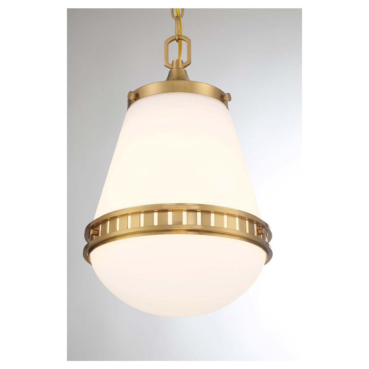 Savoy House Endura 10in 1-Light Pendant | Mid-Century Modern Warm Brass and White Opal Glass | Kitchen Island & Dining Room | Model L7-7950-1-322
