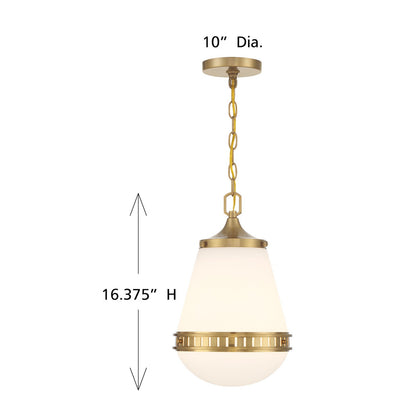Savoy House Endura 10in 1-Light Pendant | Mid-Century Modern Warm Brass and White Opal Glass | Kitchen Island & Dining Room | Model L7-7950-1-322