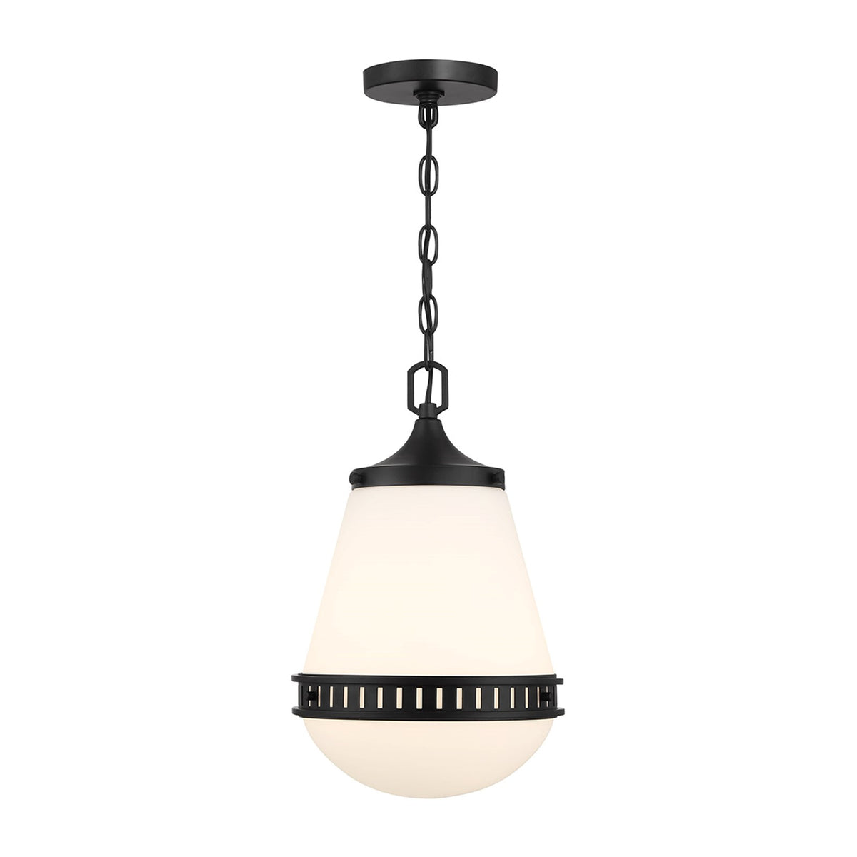 Savoy House Endura 10in 1-Light Pendant | Mid-Century Modern Matte Black and White Opal Glass | Kitchen Island & Dining Room | Model L7-7950-1-89