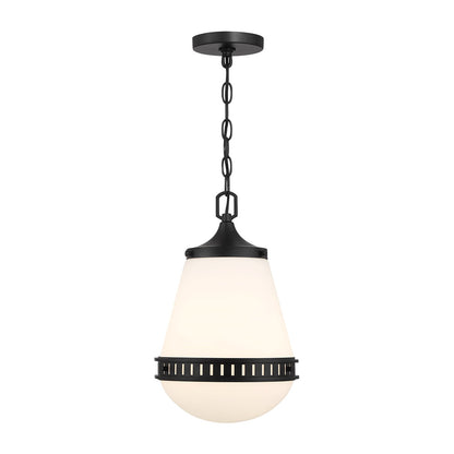 Savoy House Endura 10in 1-Light Pendant | Mid-Century Modern Matte Black and White Opal Glass | Kitchen Island & Dining Room | Model L7-7950-1-89