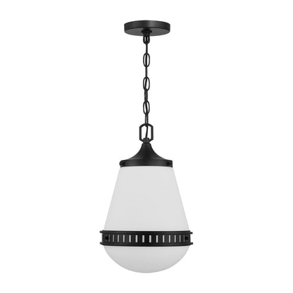 Savoy House Endura 10in 1-Light Pendant | Mid-Century Modern Matte Black and White Opal Glass | Kitchen Island & Dining Room | Model L7-7950-1-89