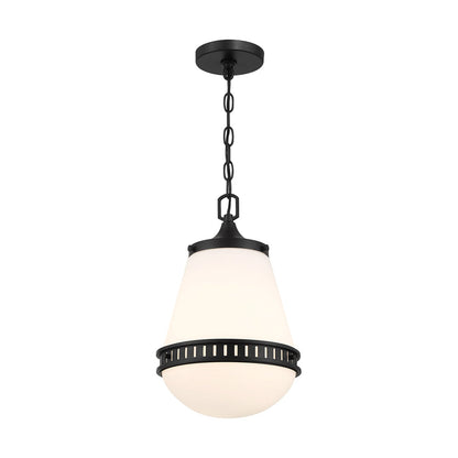 Savoy House Endura 10in 1-Light Pendant | Mid-Century Modern Matte Black and White Opal Glass | Kitchen Island & Dining Room | Model L7-7950-1-89
