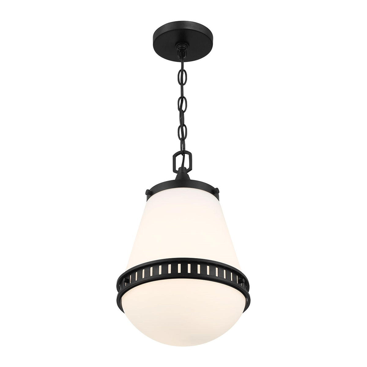Savoy House Endura 10in 1-Light Pendant | Mid-Century Modern Matte Black and White Opal Glass | Kitchen Island & Dining Room | Model L7-7950-1-89