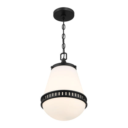 Savoy House Endura 10in 1-Light Pendant | Mid-Century Modern Matte Black and White Opal Glass | Kitchen Island & Dining Room | Model L7-7950-1-89