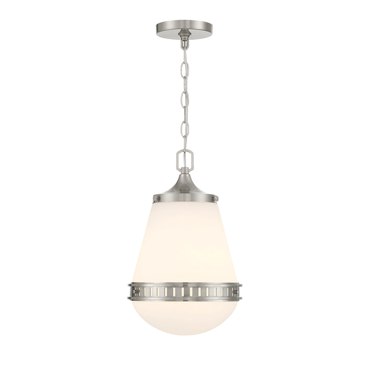 Savoy House Endura 10in 1-Light Pendant | Mid-Century Modern Satin Nickel and White Opal Glass | Kitchen Island & Dining Room | Model L7-7950-1-SN