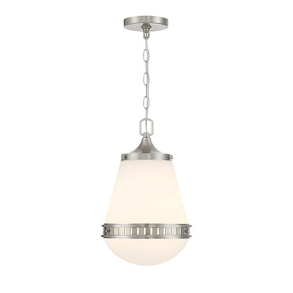 Savoy House Endura 10in 1-Light Pendant | Mid-Century Modern Satin Nickel and White Opal Glass | Kitchen Island & Dining Room | Model L7-7950-1-SN