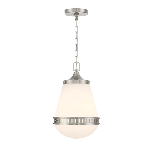 Savoy House Endura 10in 1-Light Pendant | Mid-Century Modern Satin Nickel and White Opal Glass | Kitchen Island & Dining Room | Model L7-7950-1-SN