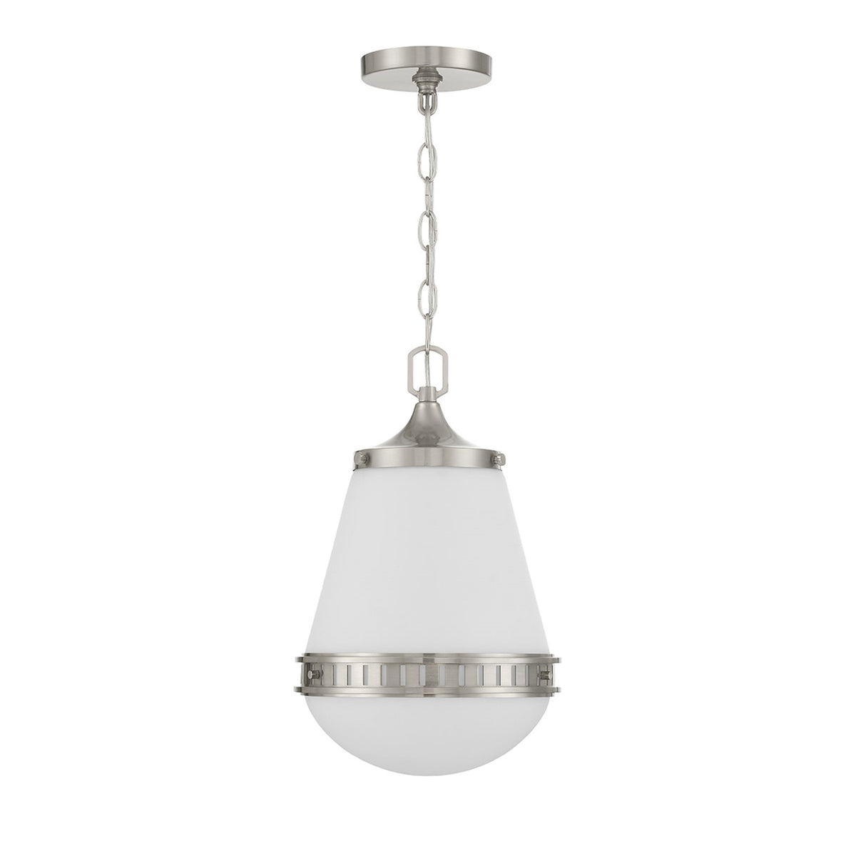 Savoy House Endura 10in 1-Light Pendant | Mid-Century Modern Satin Nickel and White Opal Glass | Kitchen Island & Dining Room | Model L7-7950-1-SN