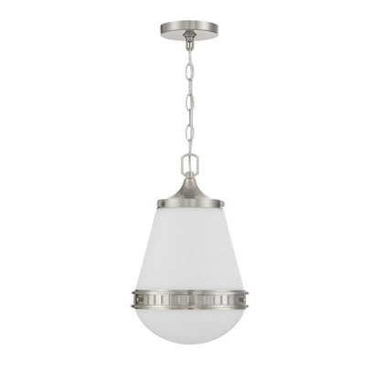Savoy House Endura 10in 1-Light Pendant | Mid-Century Modern Satin Nickel and White Opal Glass | Kitchen Island & Dining Room | Model L7-7950-1-SN