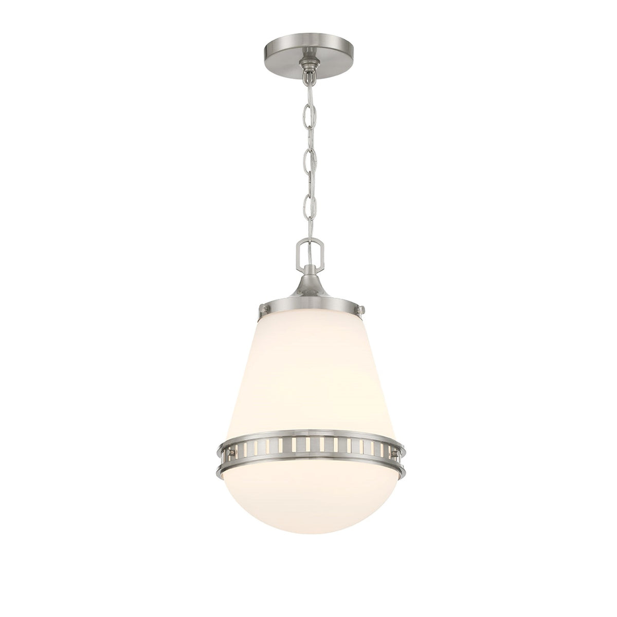 Savoy House Endura 10in 1-Light Pendant | Mid-Century Modern Satin Nickel and White Opal Glass | Kitchen Island & Dining Room | Model L7-7950-1-SN