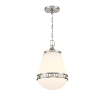 Savoy House Endura 10in 1-Light Pendant | Mid-Century Modern Satin Nickel and White Opal Glass | Kitchen Island & Dining Room | Model L7-7950-1-SN