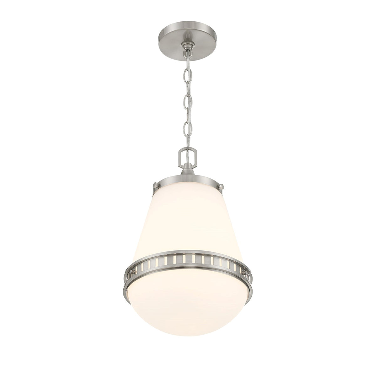 Savoy House Endura 10in 1-Light Pendant | Mid-Century Modern Satin Nickel and White Opal Glass | Kitchen Island & Dining Room | Model L7-7950-1-SN