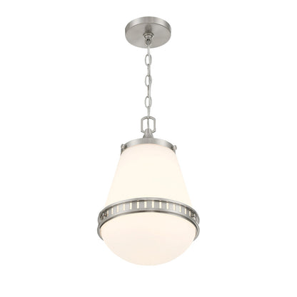 Savoy House Endura 10in 1-Light Pendant | Mid-Century Modern Satin Nickel and White Opal Glass | Kitchen Island & Dining Room | Model L7-7950-1-SN