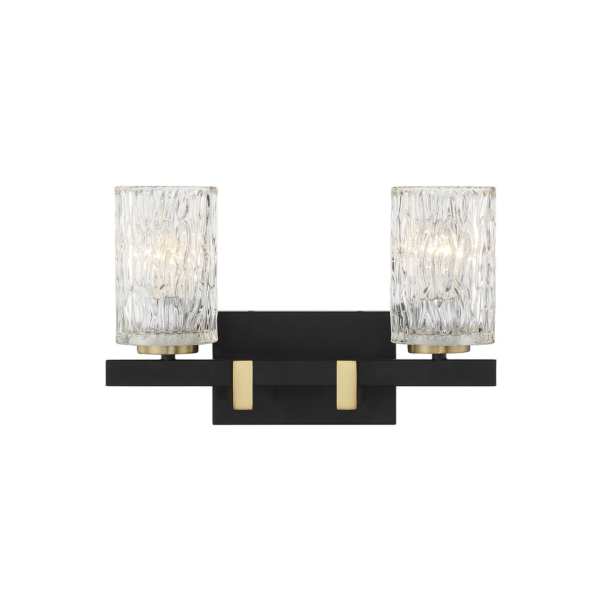 Savoy House Keene 15in 2-Light Vanity Light | Modern Matte Black and Warm Brass with Clear Water Glass | Bathroom Vanity | Model L8-3601-2-143