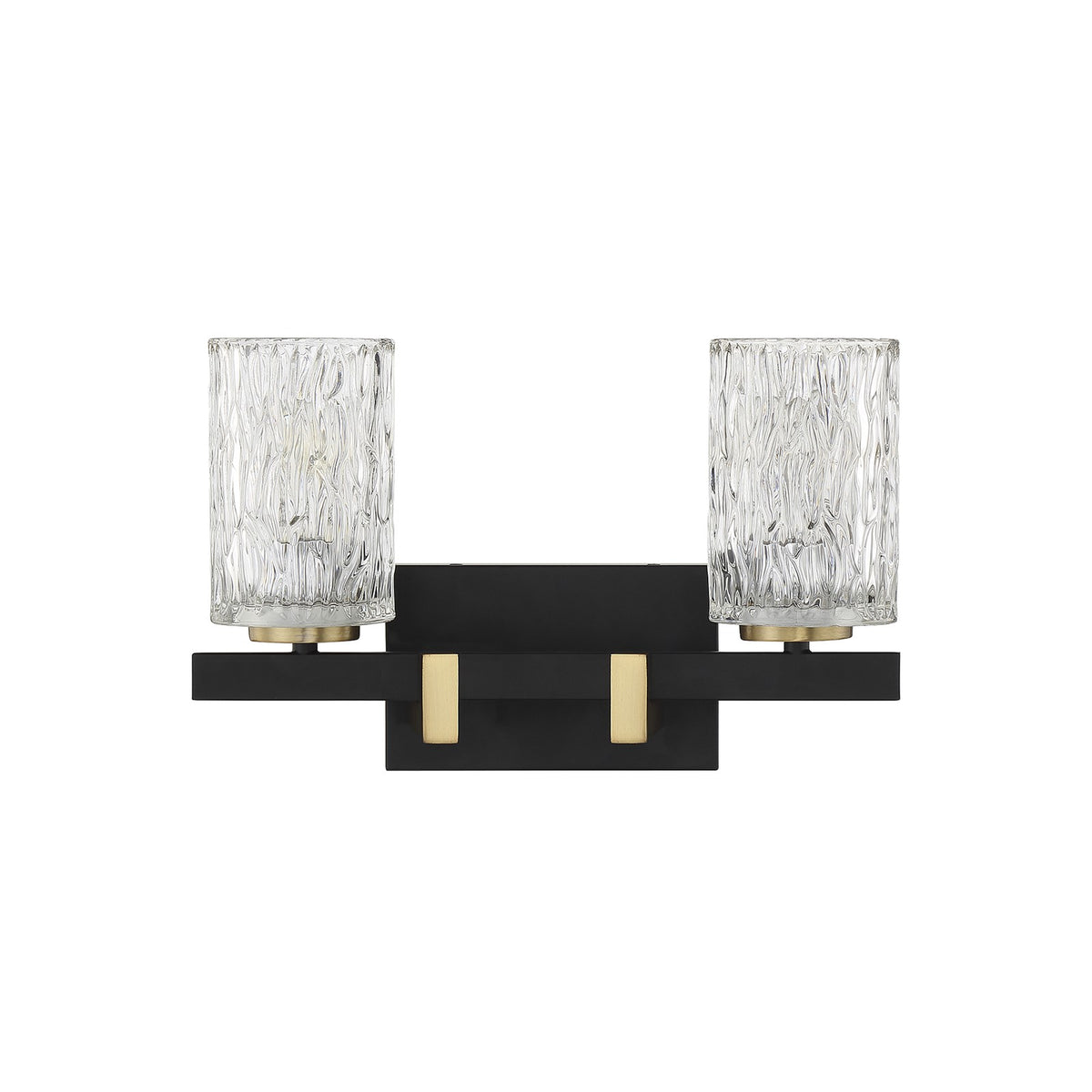 Savoy House Keene 15in 2-Light Vanity Light | Modern Matte Black and Warm Brass with Clear Water Glass | Bathroom Vanity | Model L8-3601-2-143