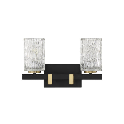 Savoy House Keene 15in 2-Light Vanity Light | Modern Matte Black and Warm Brass with Clear Water Glass | Bathroom Vanity | Model L8-3601-2-143
