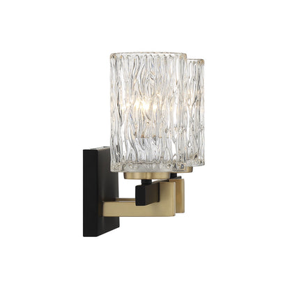 Savoy House Keene 15in 2-Light Vanity Light | Modern Matte Black and Warm Brass with Clear Water Glass | Bathroom Vanity | Model L8-3601-2-143